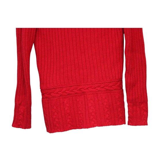 Y2K Old Navy Sweater Size Large Cable Knit Classic Red Angora Lambs Wool Preppy - Picture 12 of 13